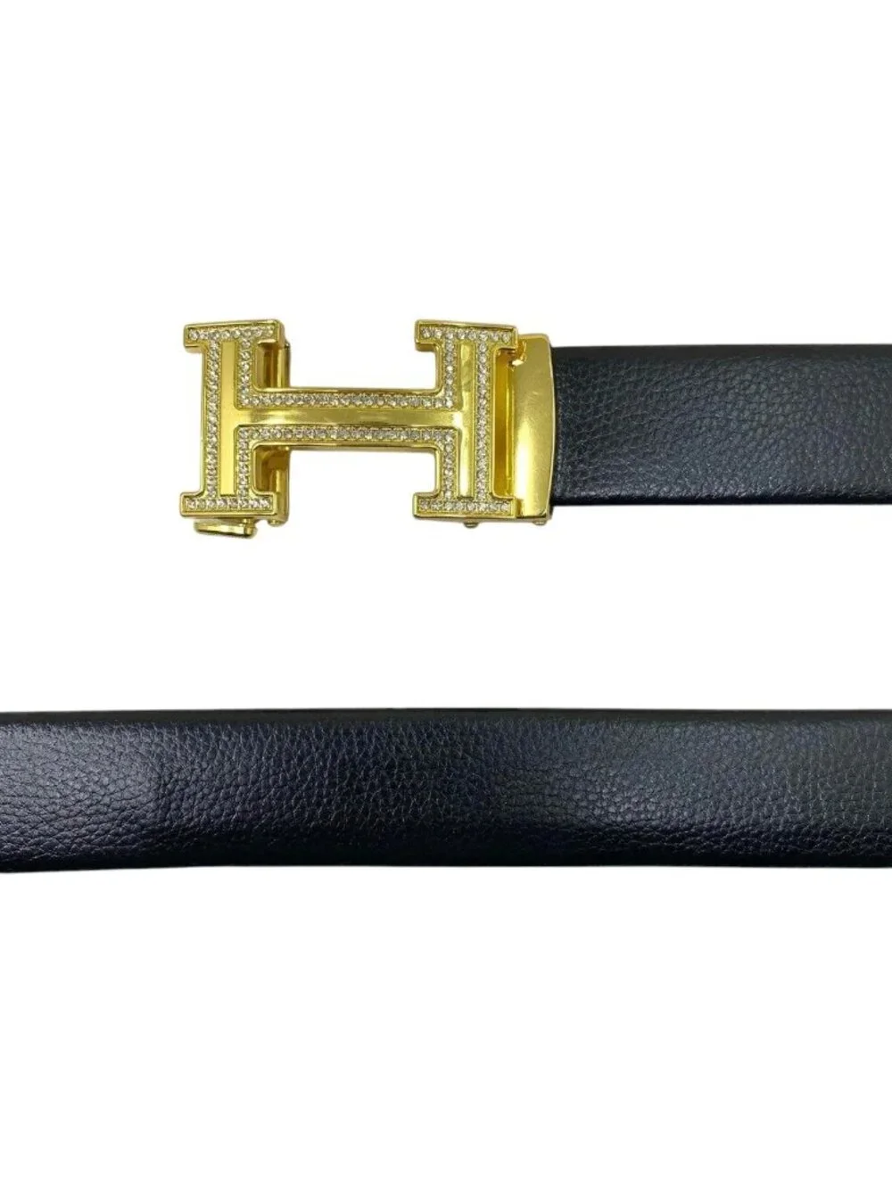 Elegant Fashion Belt Rhinestone Gold Buckle PU Leather Black Length 49 in new